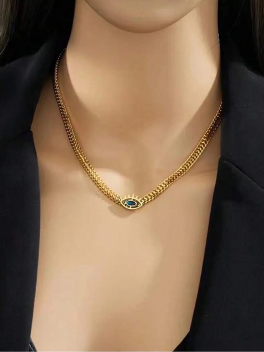 Sorel Gold Chain Choker with Blue Eye Charm